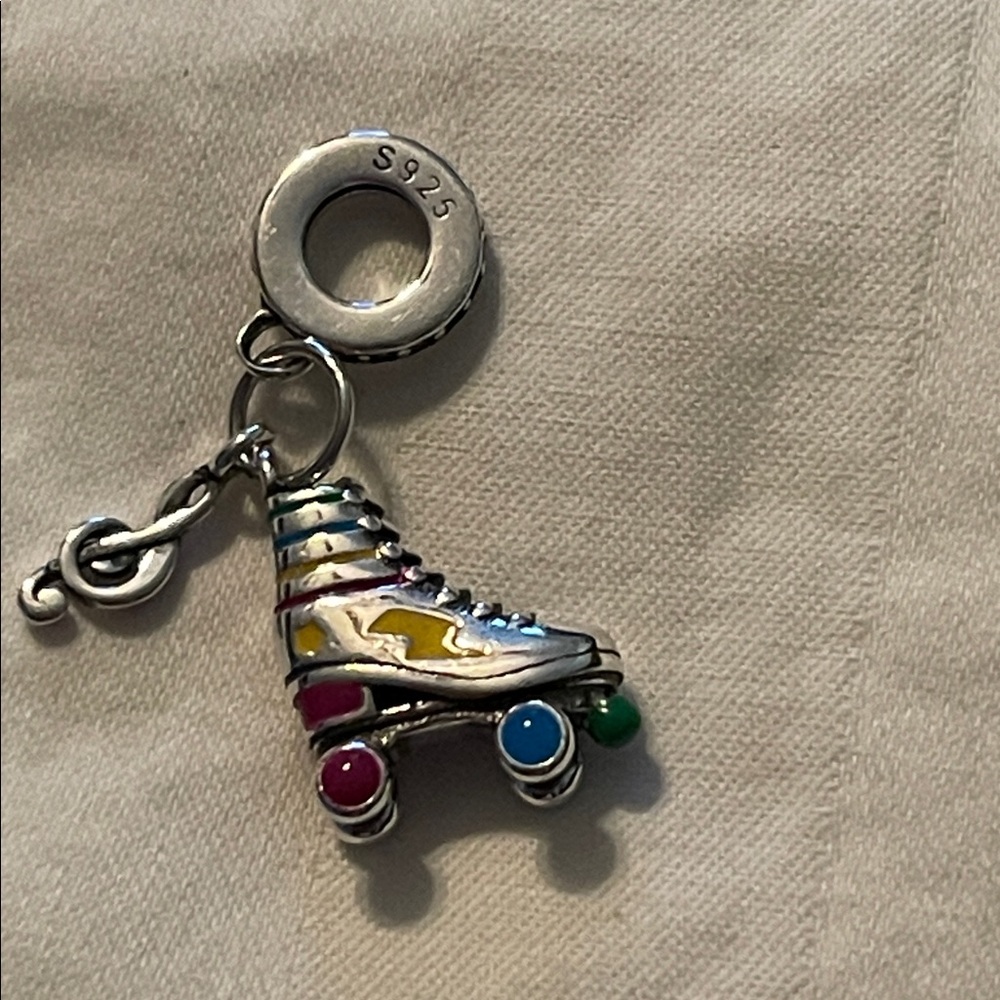 Pandora 925 Sterling Silver Colorful Roller Skate Charm Pendant with Music Note - Picture 10 of 15